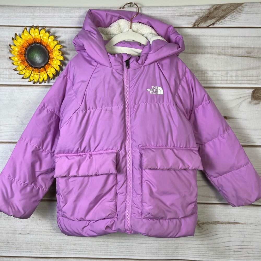 The North Face Kids Purple Hooded Puffer Jacket Sherpa Lined Insulated Coat 4 - Picture 4 of 14